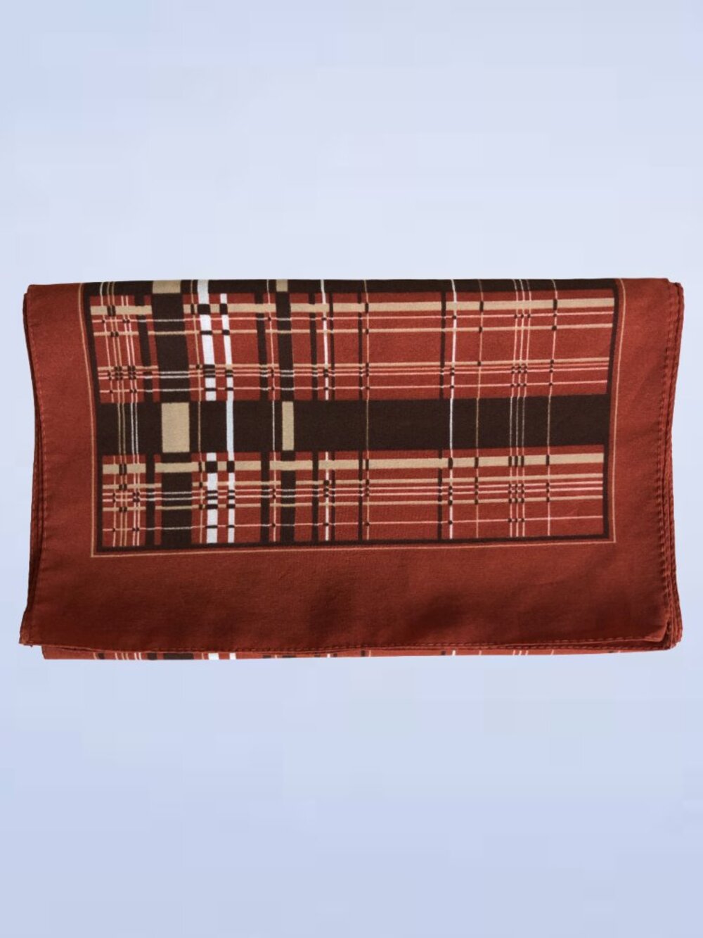 Vintage 1970s Brown Plaid Striped Long Rectangle Scarf Retro Earth Tone